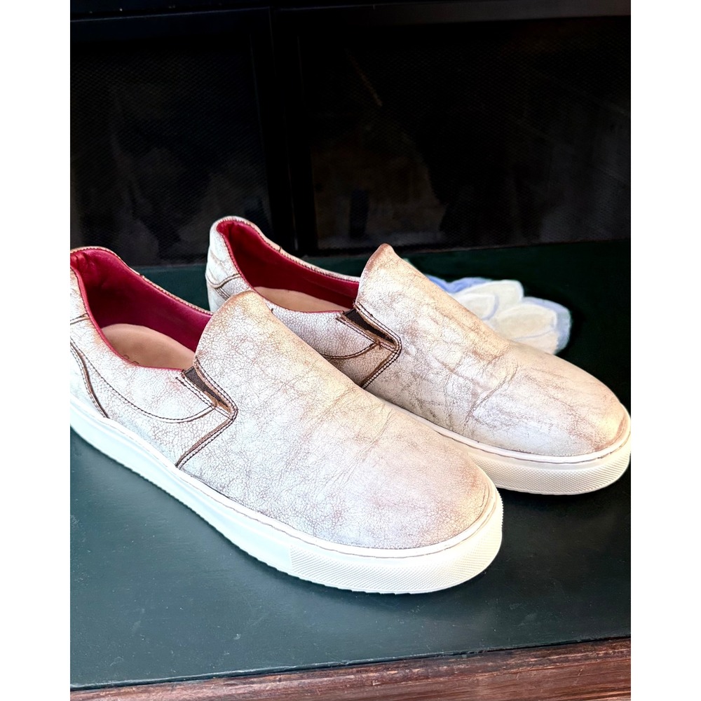 BED STU Hermione Metallic Distressed Leather Slip On Sneakers Women Sz 9.5